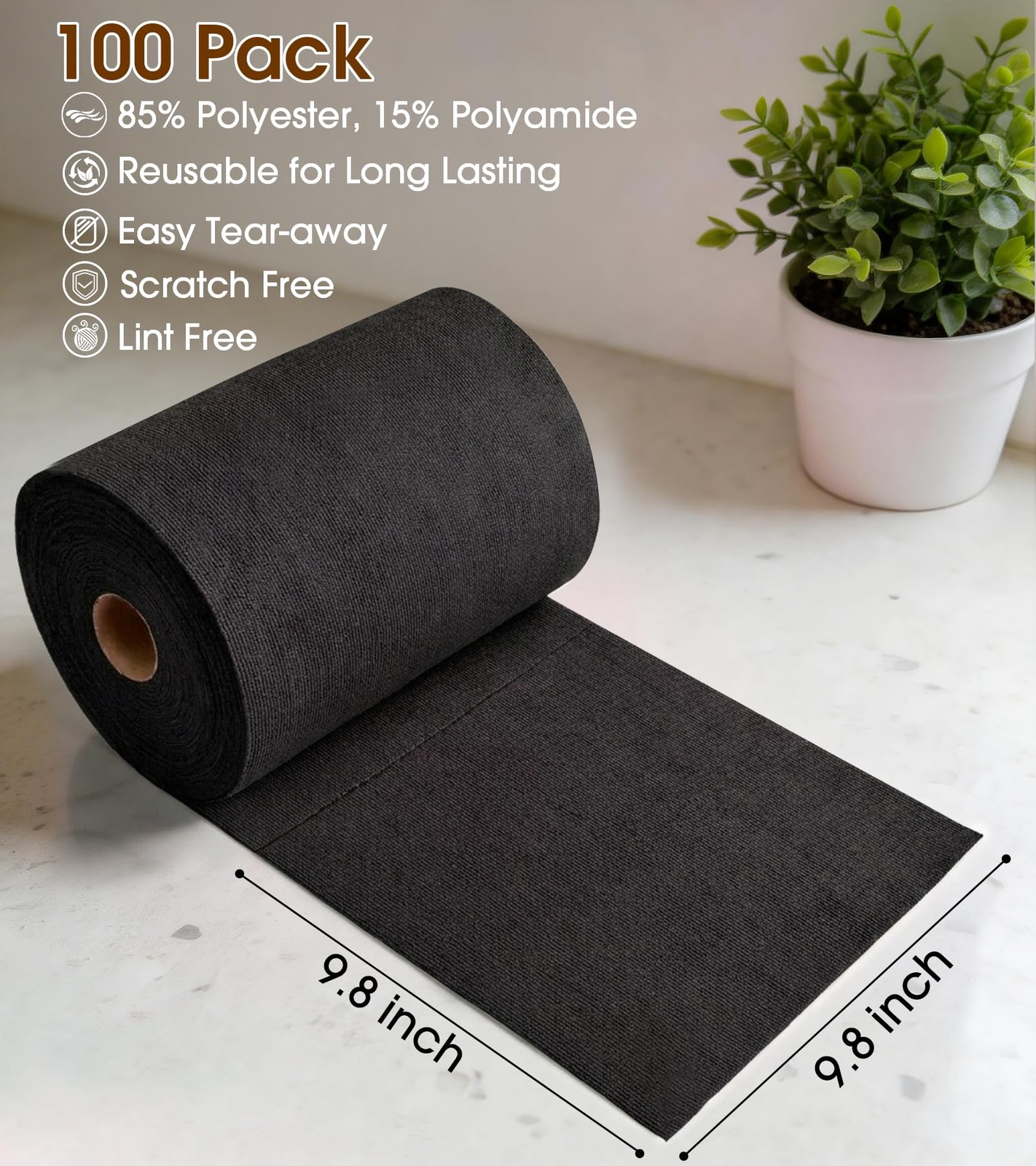 Microfiber Cleaning Cloth Roll, 100 Pack – Lint-Free, Reusable, Washable Towels
