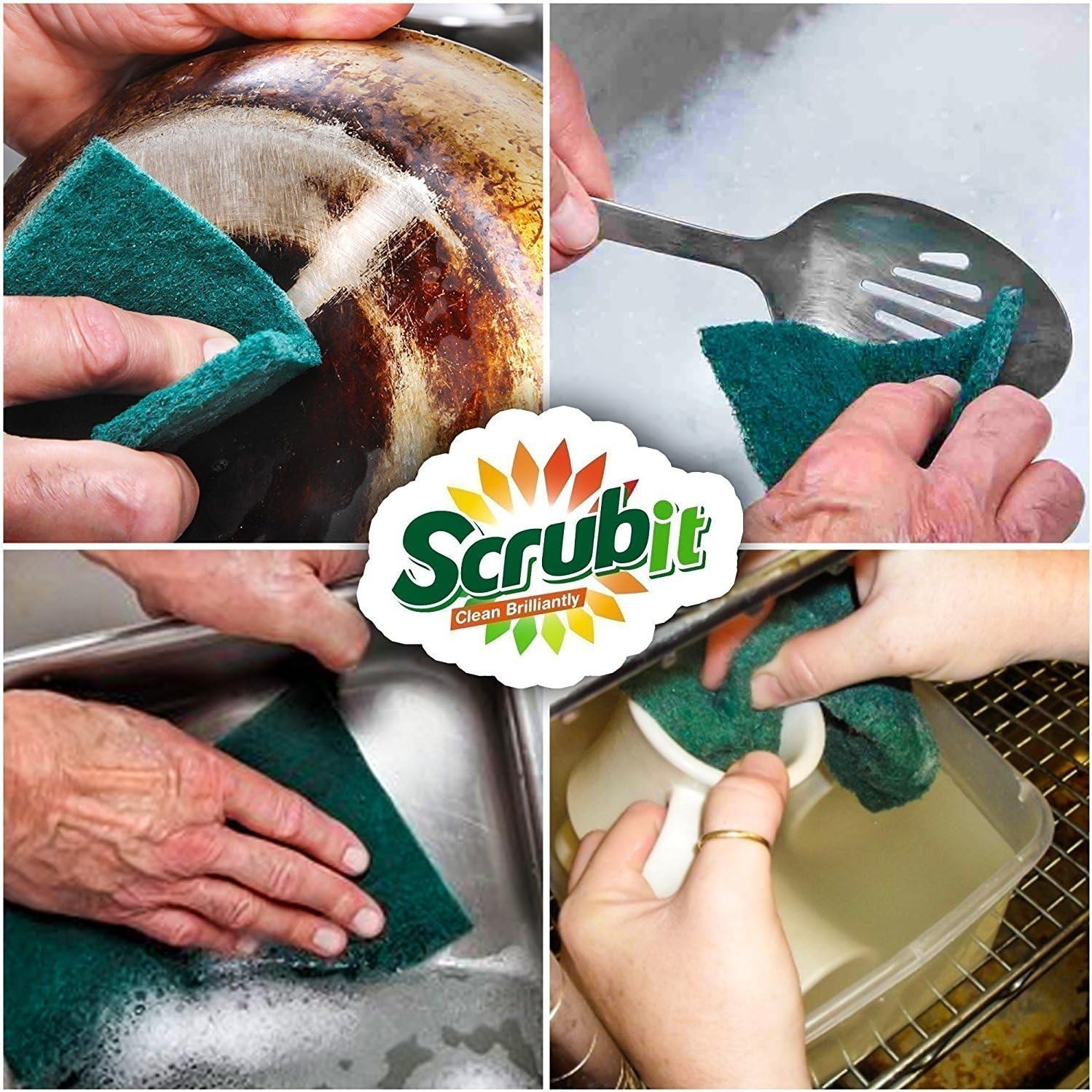 12 Pack Green Scouring Pads – Heavy Duty Non-Scratch Cleaning Solution