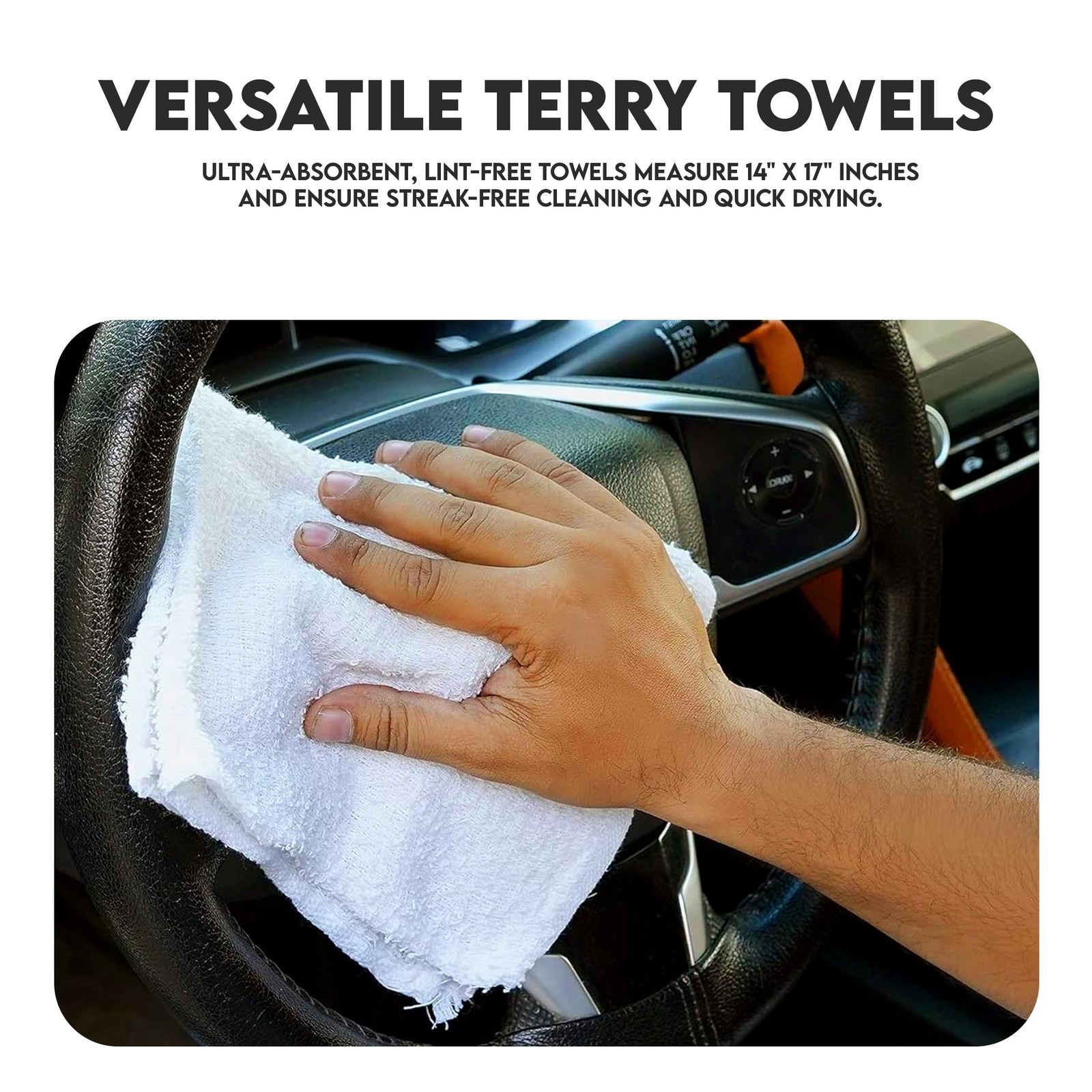 Terry Bar Mop Towels – 60 Pack (14″x17″) White Cotton Terry Cloths, Super Abs…