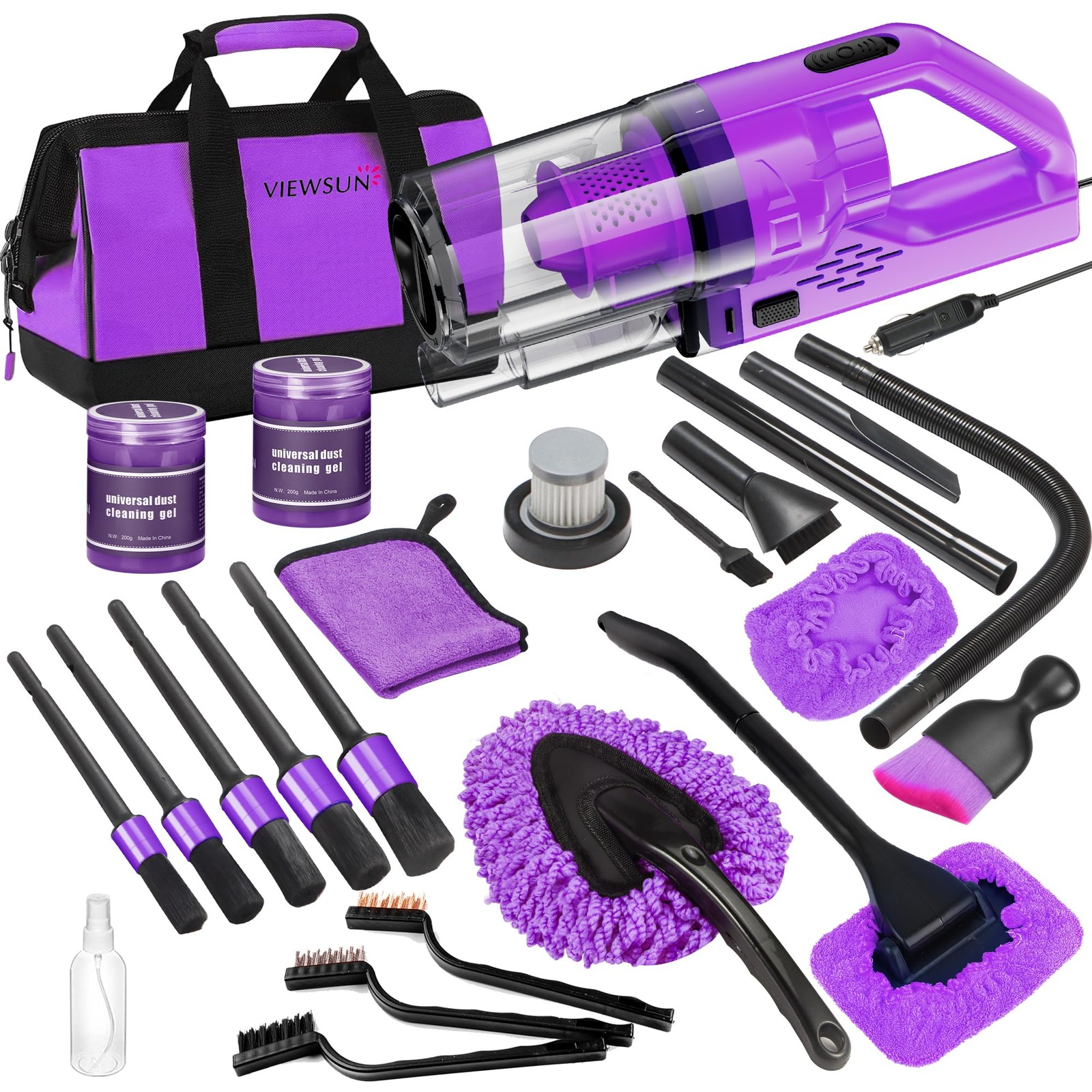 Viewsun 17Pcs Car Cleaning Kit Purple Car Interior Detailing Kit High Power
