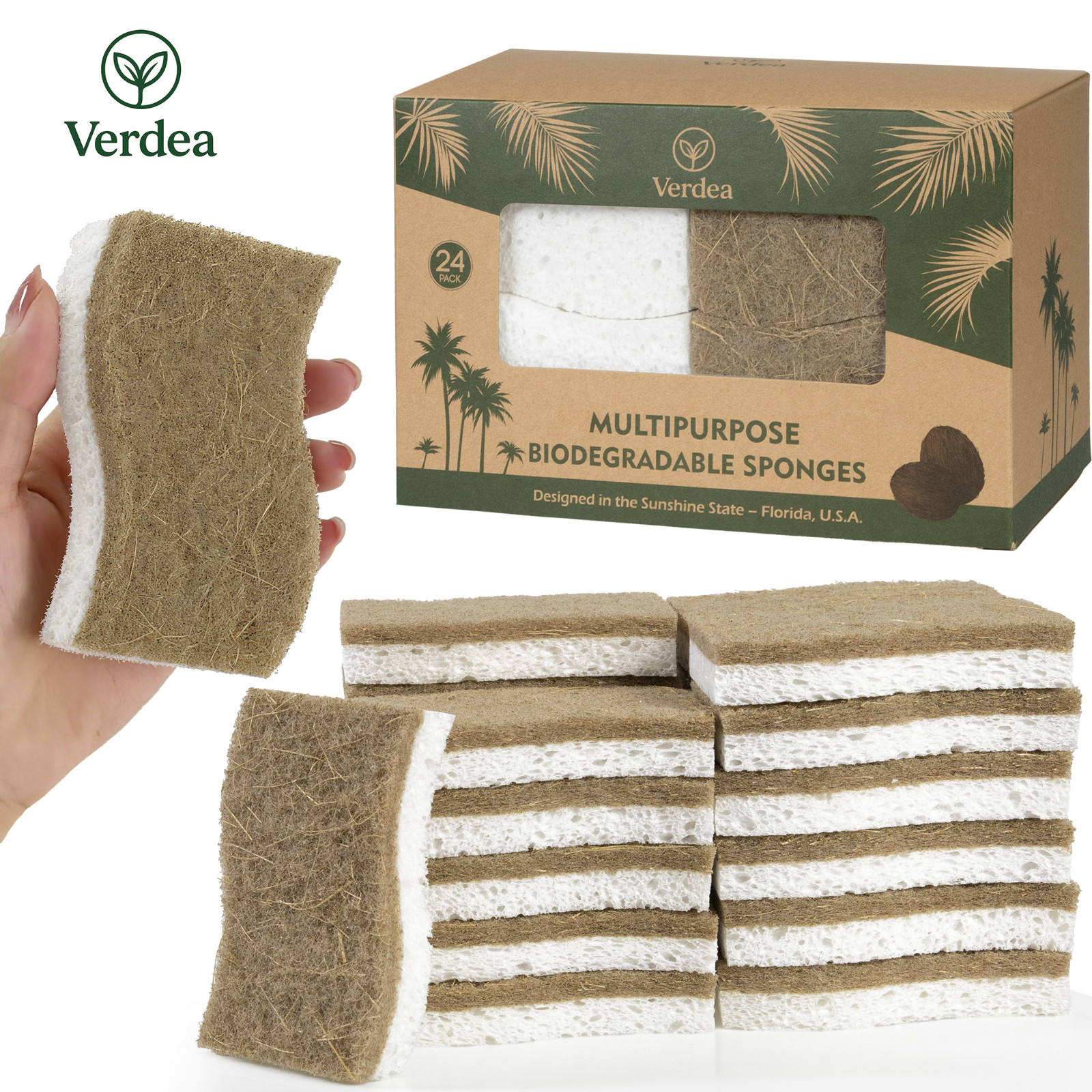 Verdea Natural Coconut Dish Sponges – Eco-Friendly Biodegradable Scrubbers