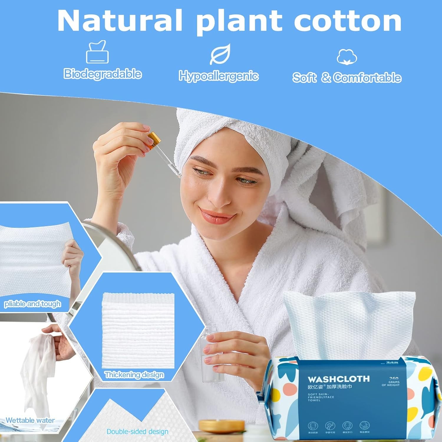 100 Count Disposable Face Towel,Thickening Ultra Soft Washcloths,Facial Cotton