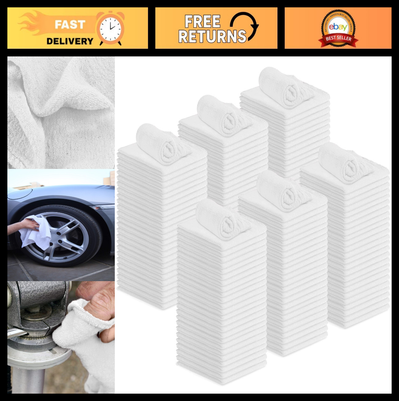 Cotton Shop Rags Pack of 150 – 12×14 Inch Absorbent Cleaning Towels for Garage,