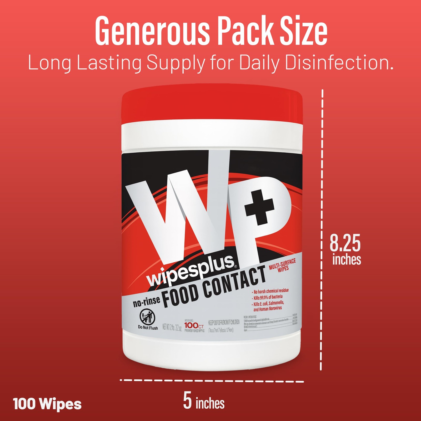 Wipesplus No-Rinse Food Contact Wipes Canister Multi-Surface Wipes Unscented