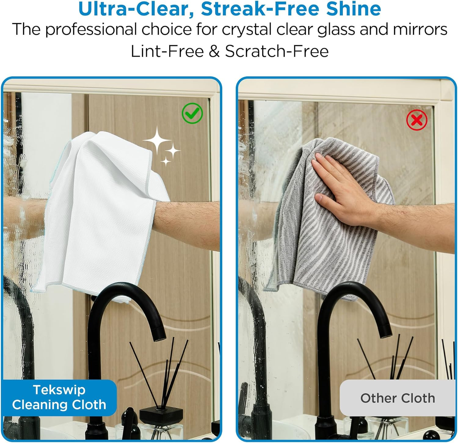 Microfiber Cleaning Cloth 6 Pack 15.5″X15.5″ Inches White and Grey | Glass Clean