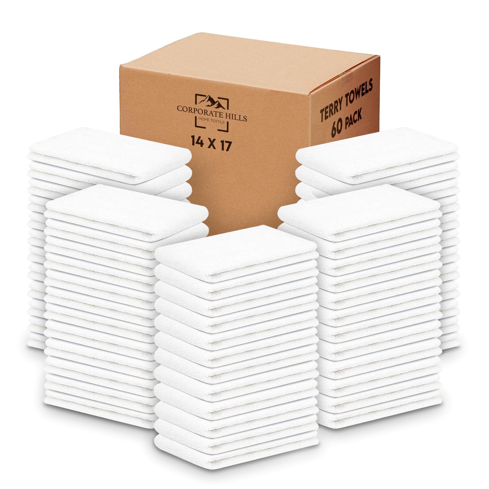 Terry Bar Mop Towels – 60 Pack (14″x17″) White Cotton Terry Cloths, Super Abs…