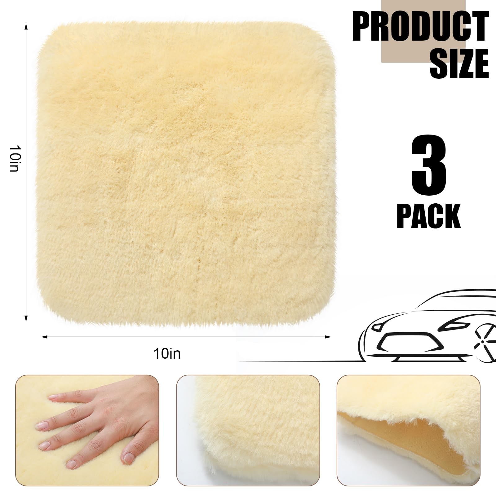 3 Pcs Wool Car Wash Pad Wash Mitts Plush Synthetic Polish Pads for Car Washin…