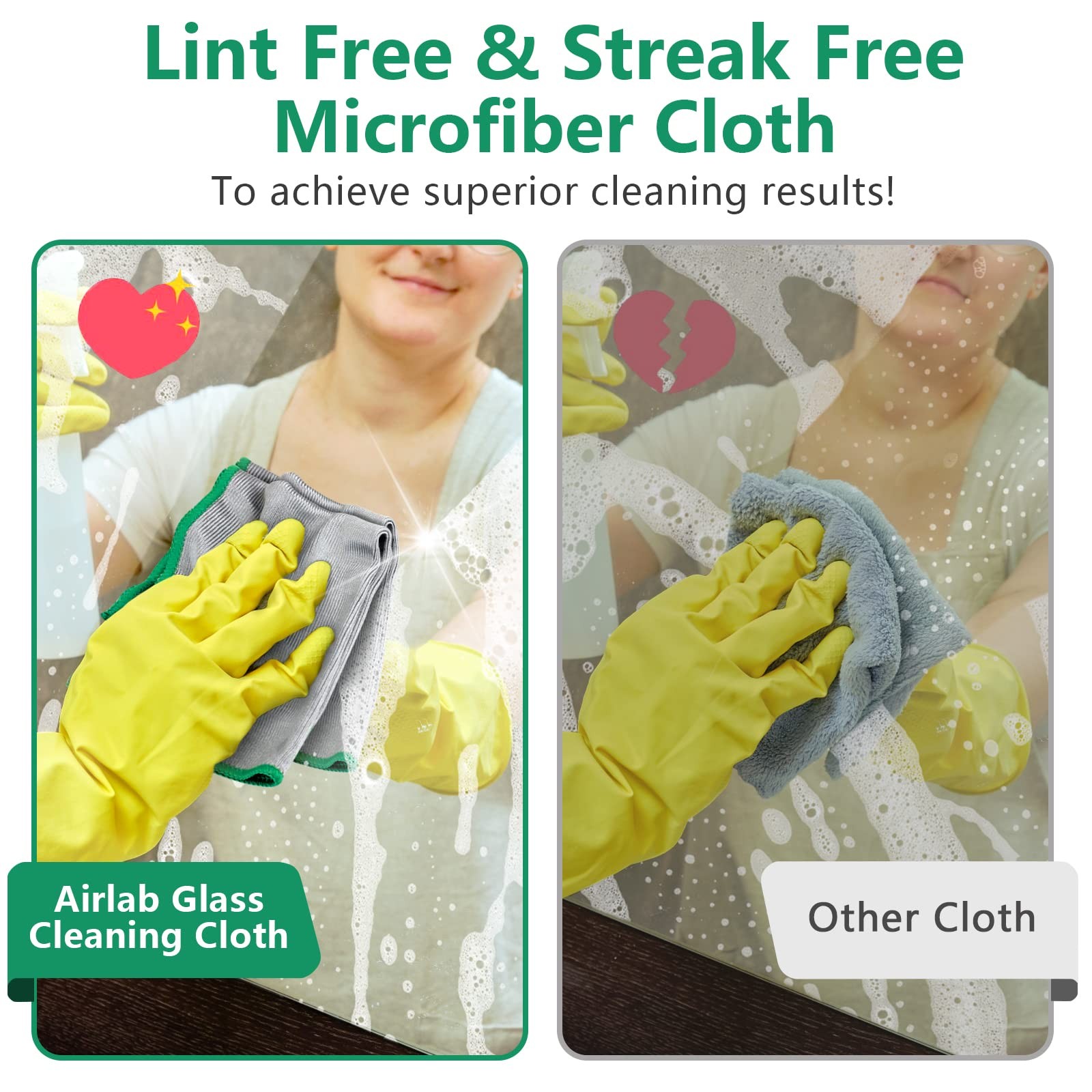 Airlab Glass Polishing Streak Free Miracle Cleaning Cloth, Sliver-Green | Lint F