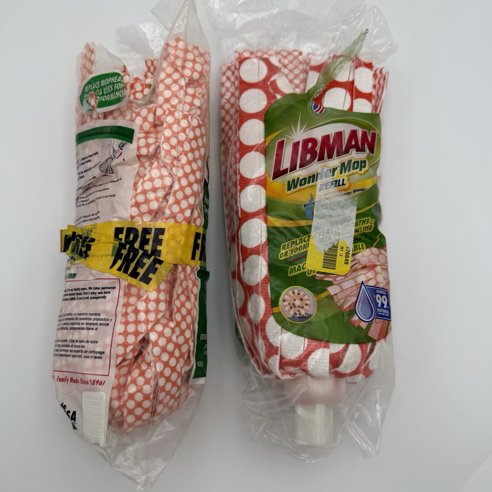 Libman Wonder Mop Refill Machine Washable Lot Of 2 Red White Opened But Unused