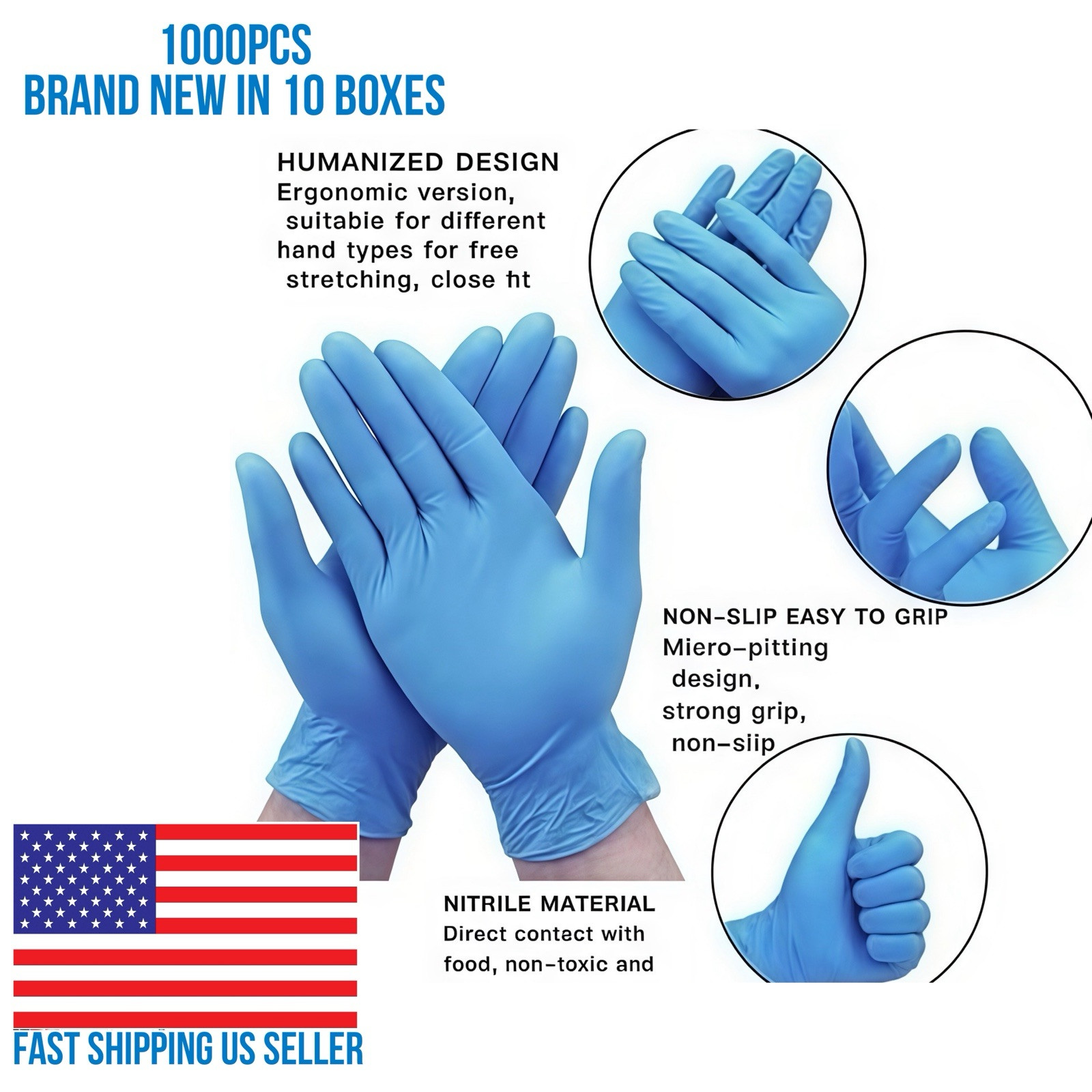 Disposable Gloves Latex-Free Blue Gloves [1000-Count ) Fast Free Shipping USA