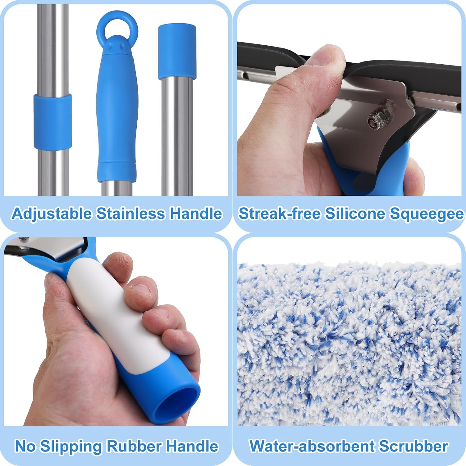 Professional Window Cleaning Kit with Bucket 3 Gallon, 14″ Window Squeegee Micro