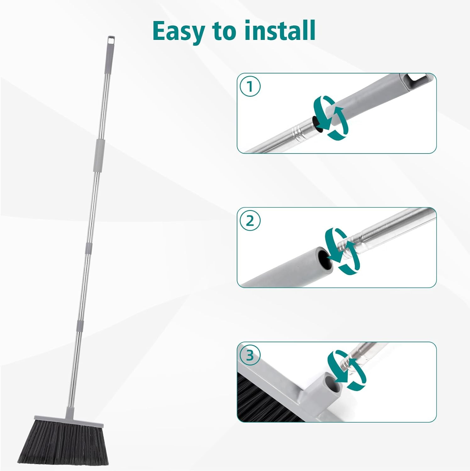 Heavy Duty Angle Broom 58″ Steel Handle, Wide Head, 1 or 4 Pack Outdoor/Indoor