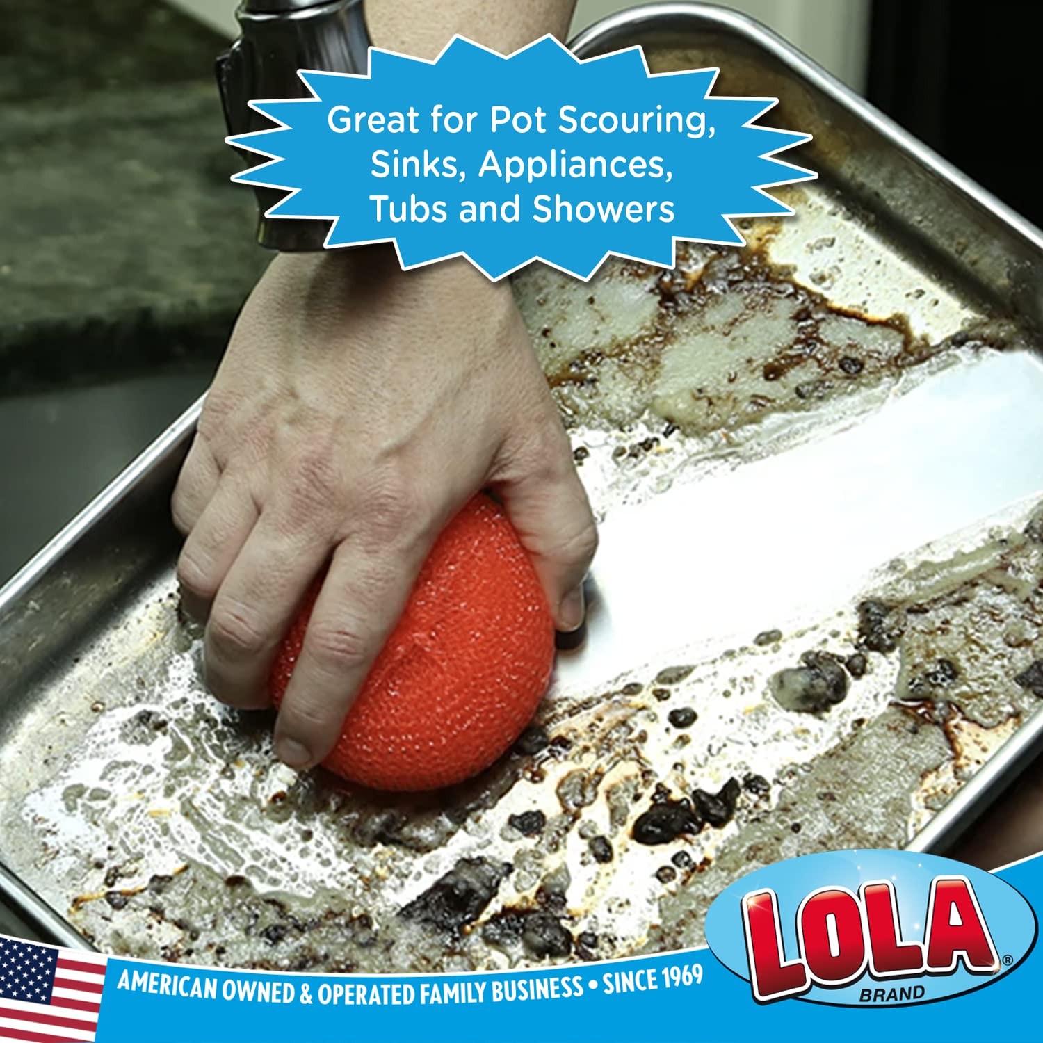 LOLA Plastic Mesh Scouring Pads – 3 Pack, 3.375″ x 3 Assorted Colors