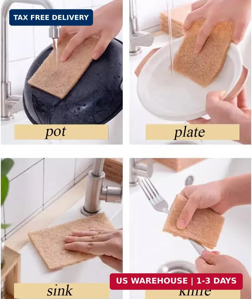 Natural Scouring Pads 10 Pack- Dish Scrubber Non-Scratch Sisal Cleaning Scrub Pa