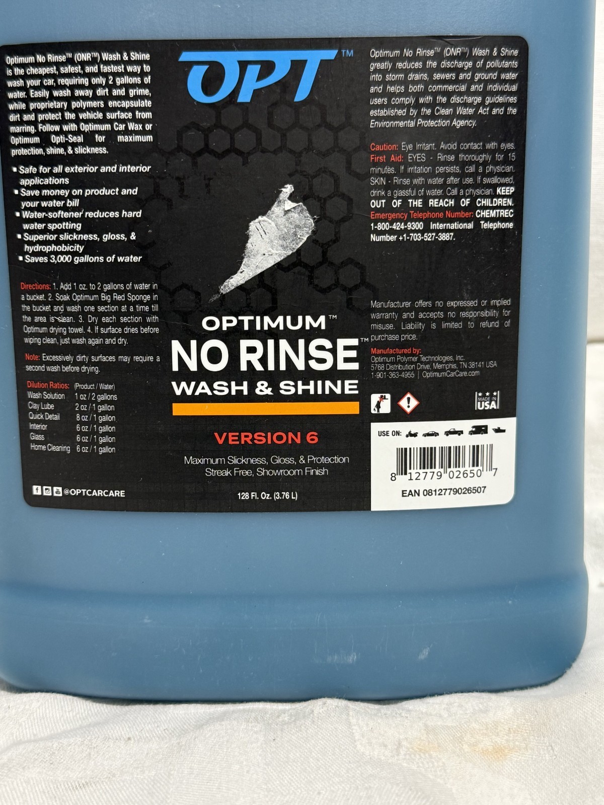 Optimum No Rinse Wash and Shine Version 5 – 128 Fl Oz (Pack of 1), Light Blue