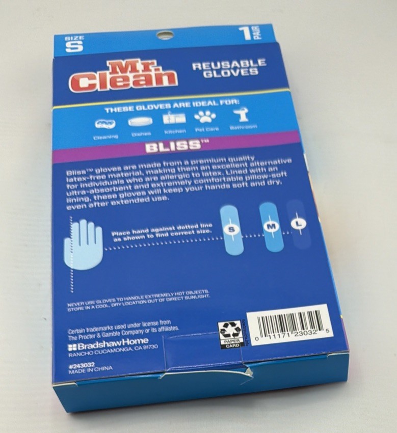 Mr. Clean Bliss Premium All Purpose Cleaning Gloves Small Latex Free 1 Pair. New
