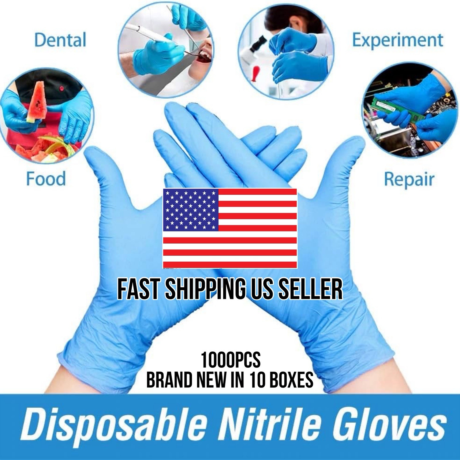 Disposable Gloves Latex-Free Blue Gloves [1000-Count ) Fast Free Shipping USA