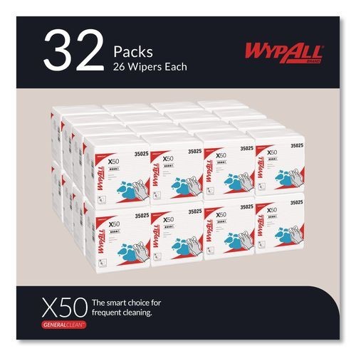 WypAll X50 Cloths 1/4 Fold White 12.5 x 10 Inch 832 Count 32 Packs