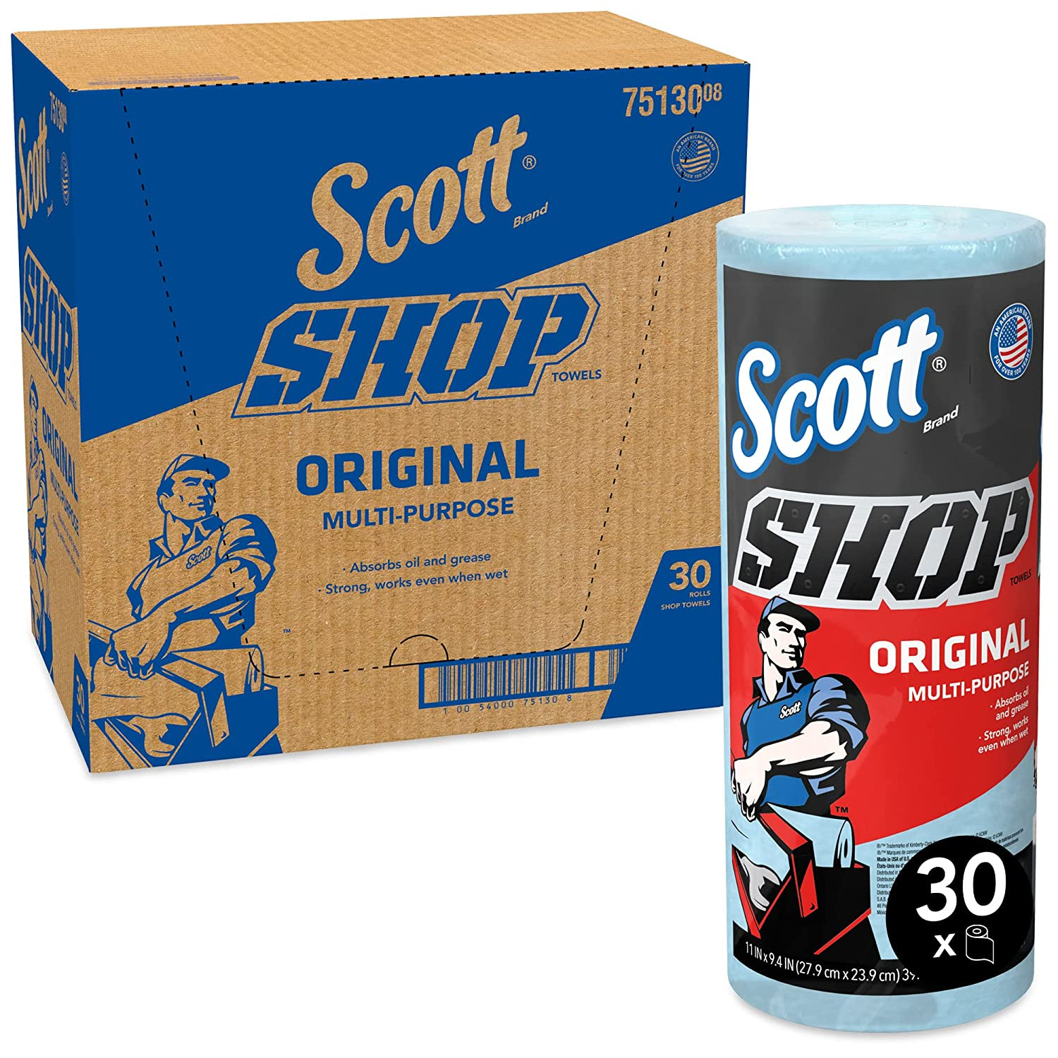 Scott 75130 Shop Roll Towels, DRC, 1-PLY, Blue, 30 Rolls (75130)