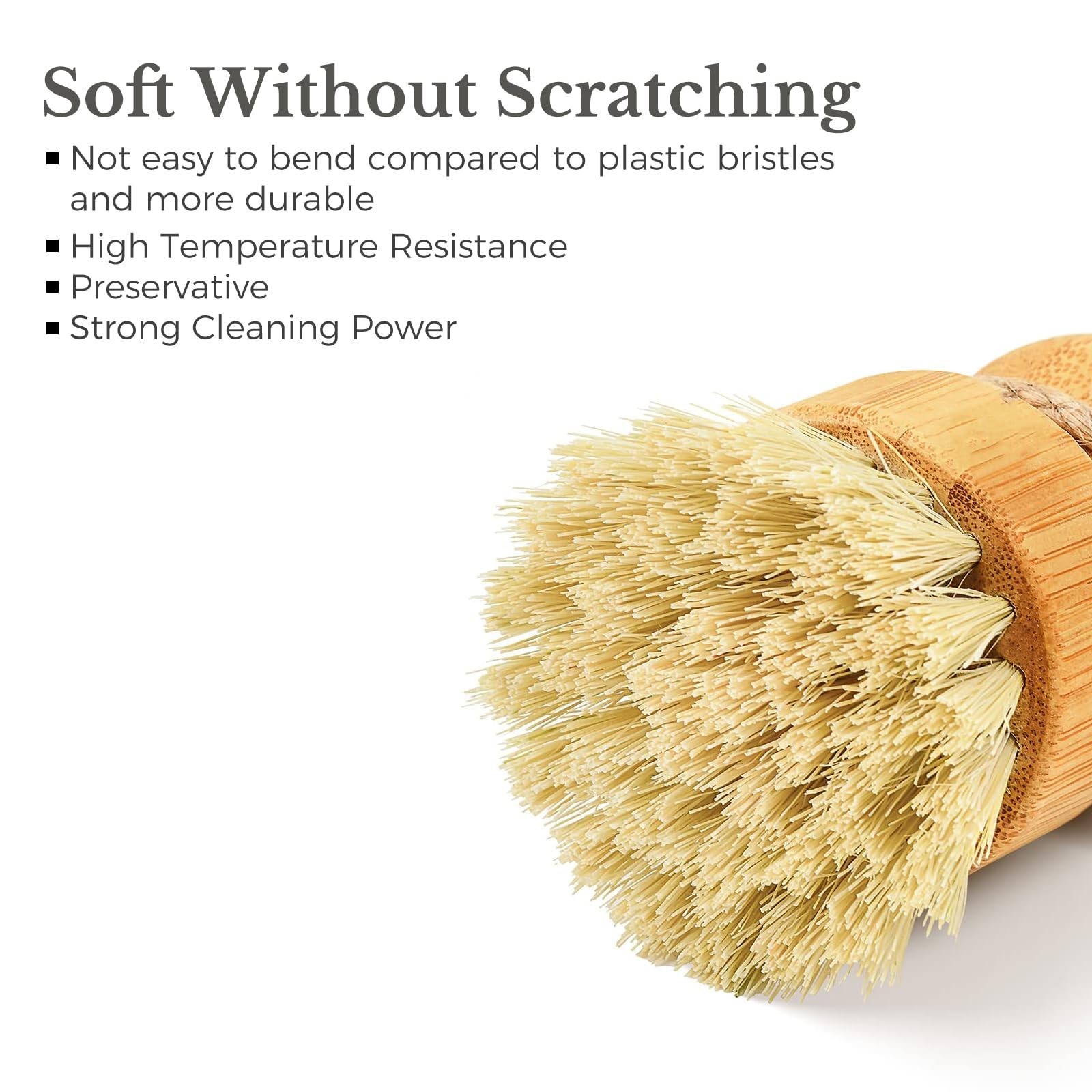 Bamboo Dish Brush, Eco Friendly Sisal Scrubber Brush with Ceramics Holder-Woo…