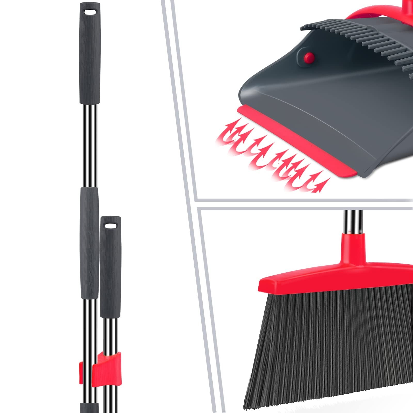 Broom and Dustpan Set with Long Handle – Combo for Home, Kitchen, Office, Lobby
