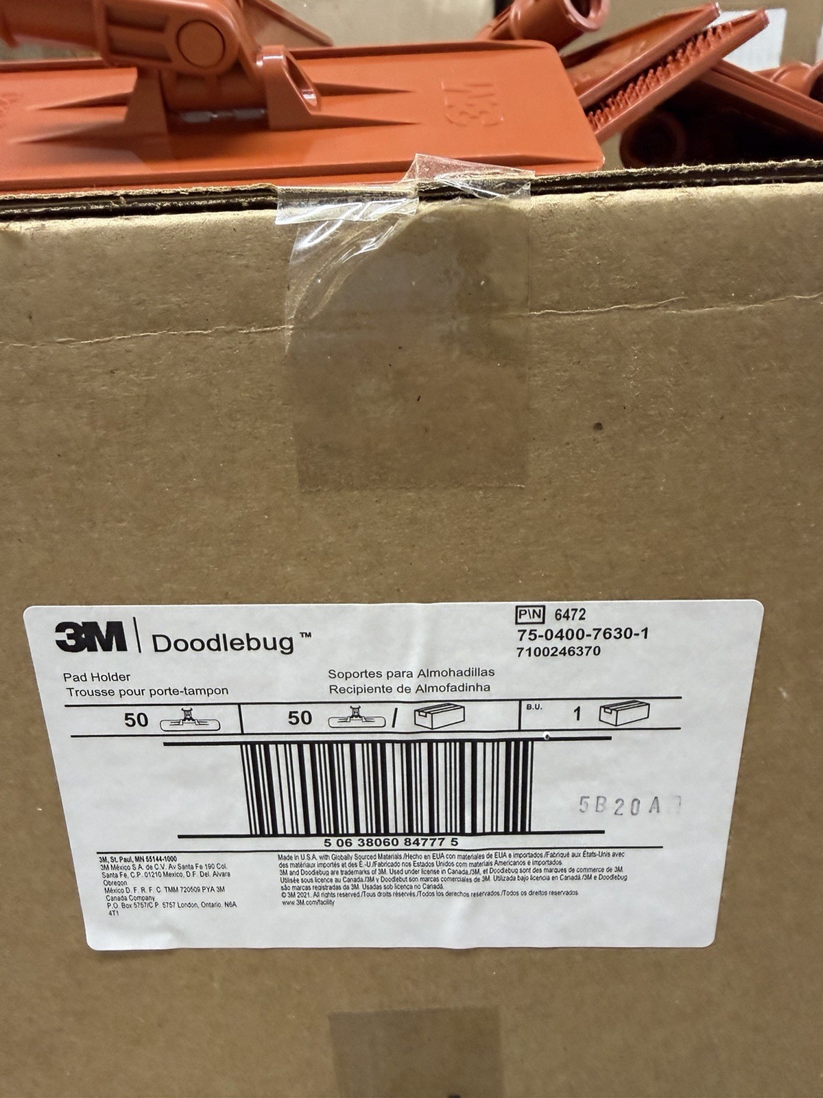 Pack of 10 3M 6472 Doodlebug Floor Pad Holders 3.75 in. x 9 in. Orange