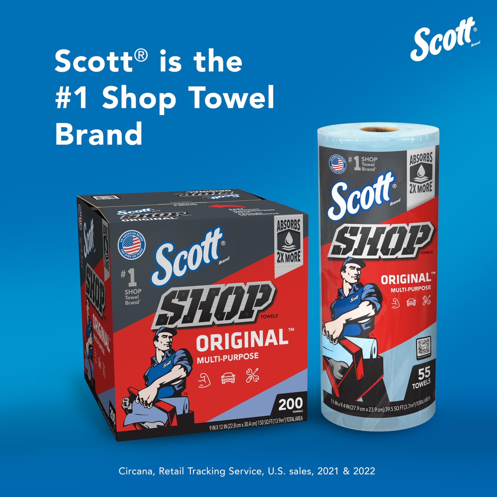 Scott Shop Original Blue Towels (75190), 9″x12″ 200 Count (Pack of 8),
