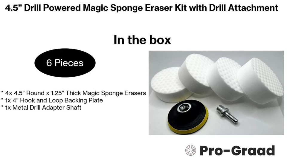 4.5” Drill Powered Magic Sponge Eraser 6 Pieces Kit with Drill Attachment | 2…