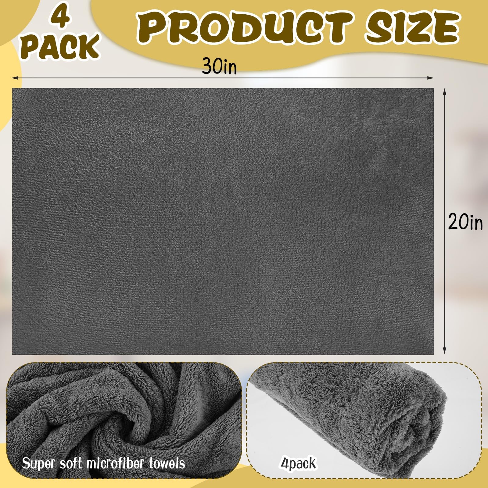 4 Pcs Extra Large Microfiber Cleaning Cloth, 30″x20″ Washable Reusable Floor …