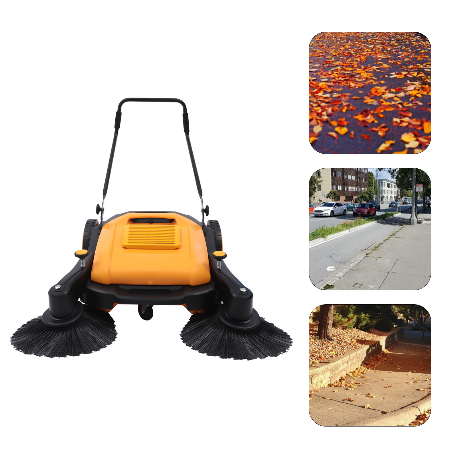 41 in Hand Push Sweeper Broom Walk-Behind Pavement Mall Floor Sweeping Tool 55L