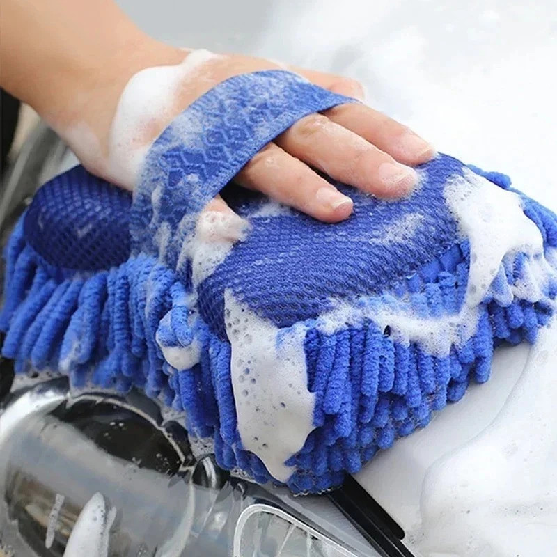 2Pcs Blue Microfiber Chenille Car Wash Sponge Pad – Auto Cleaning Brush & Detail