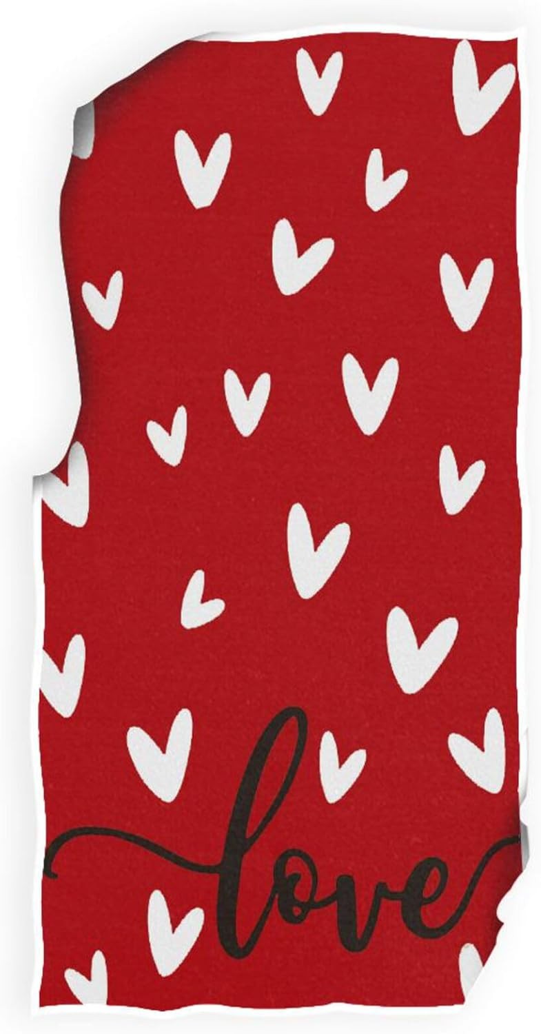 Happy Valentine’s Day Hand Fingertip Towel Red White Love Heart Kitchen Towel