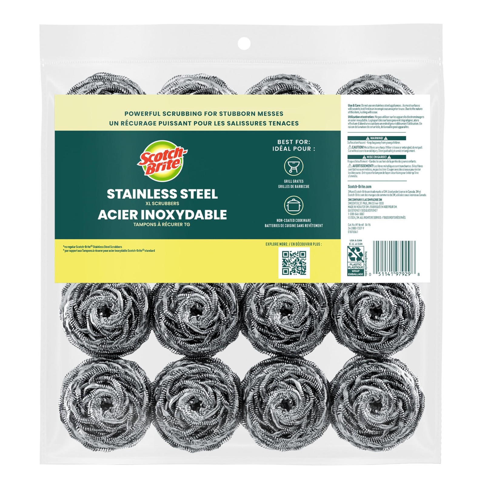 Scotch Brite Stainless Steel Scrubbers 16 Pack Heavy Duty Dish Cleaning Pads