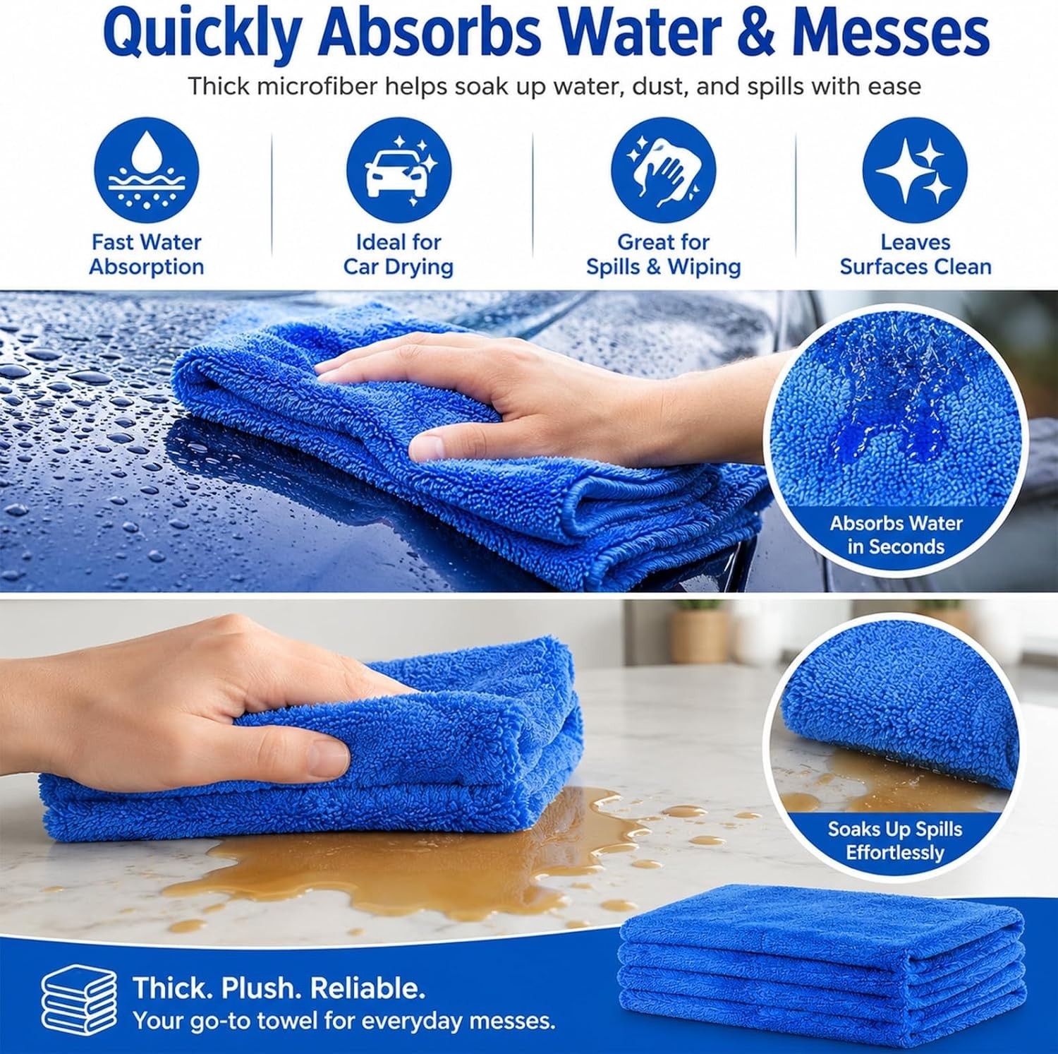 30 Pcs 16×16 Inch Dark Blue Microfiber Towels – Scratch-Free Luxury Cleaning