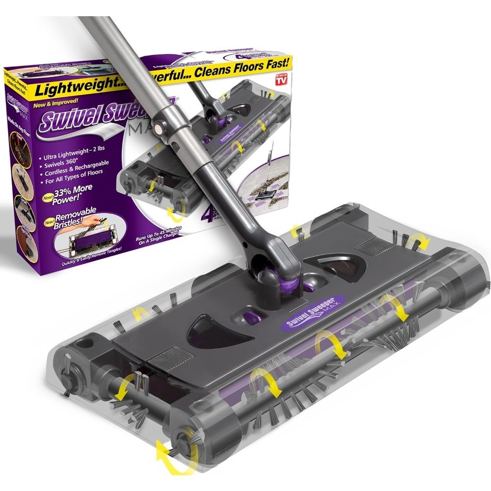 Cordless Electric Floor and Carpet Sweeper with Rotating Brush for Efficient