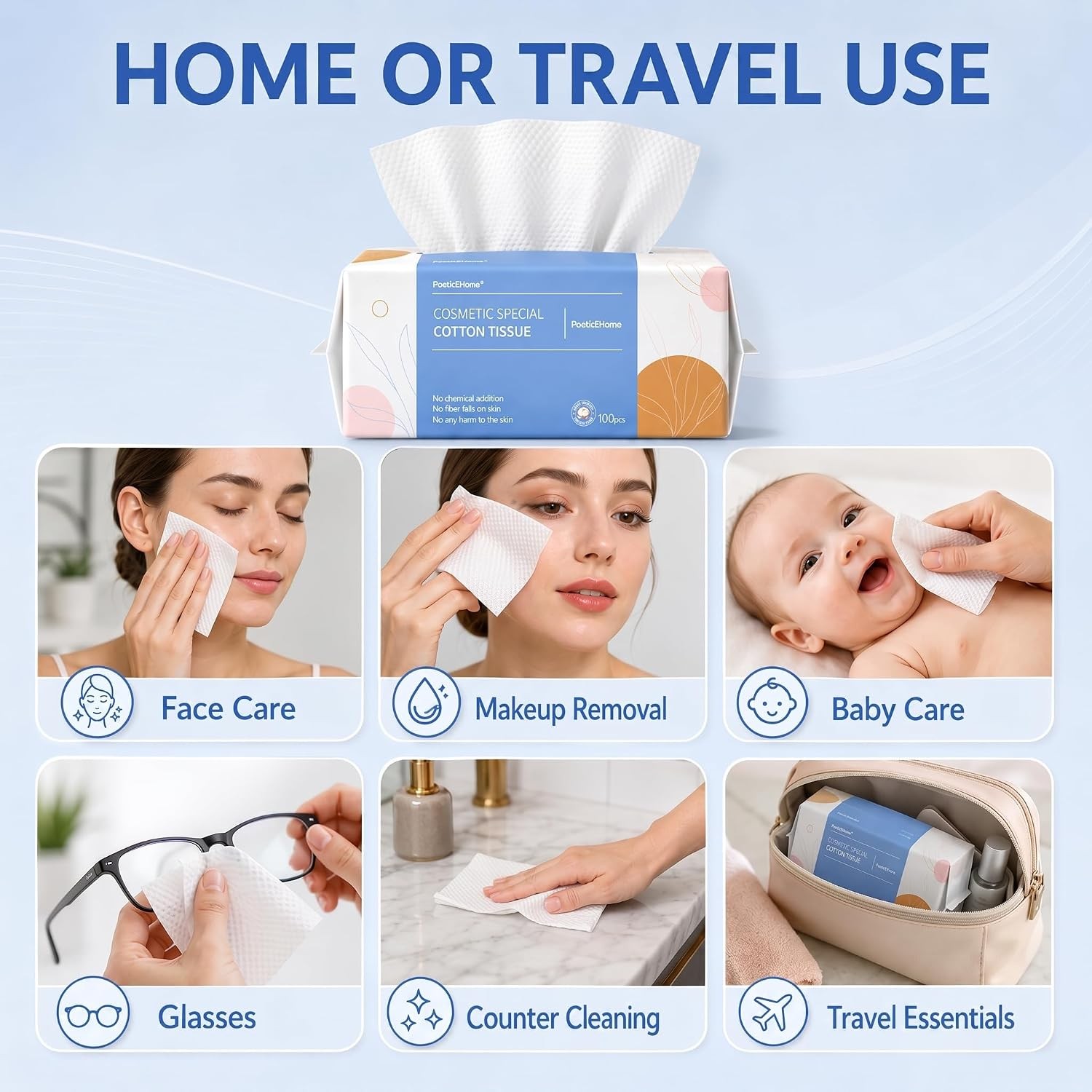 Face Towel Disposable – Ultra Soft Cotton Tissue Dry Wipes – Lint Facial