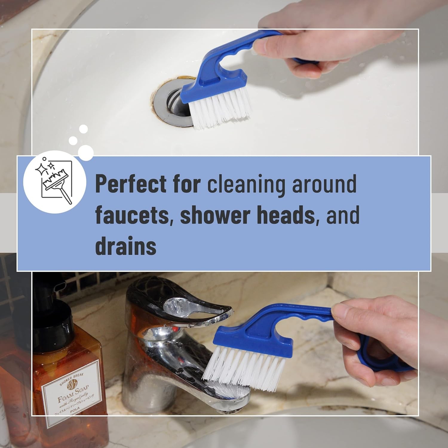 Slick- Window Track Cleaning Brush, 2 Pack, Blue Ergonomic Handle | Built-in