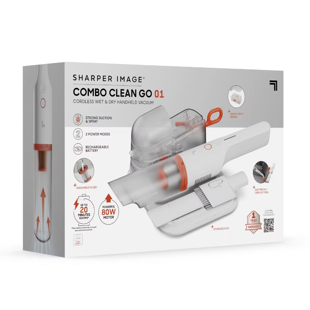 Sharper Image Cordless Handheld Vacuum with Spot Cleaner Attachment Gray/White