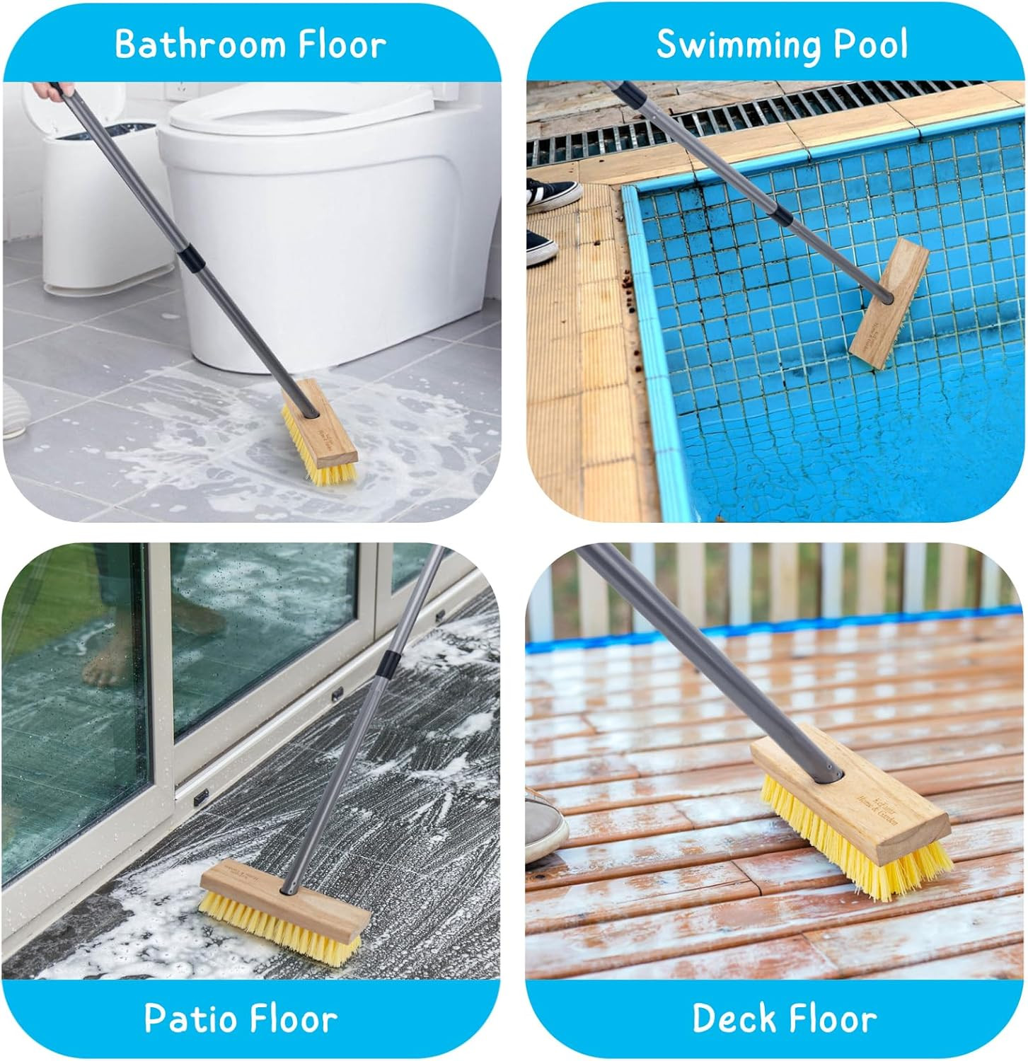 Long Handle Floor Scrub Brush Heavy Duty Stiff Bristle Deck Tile Cleaner