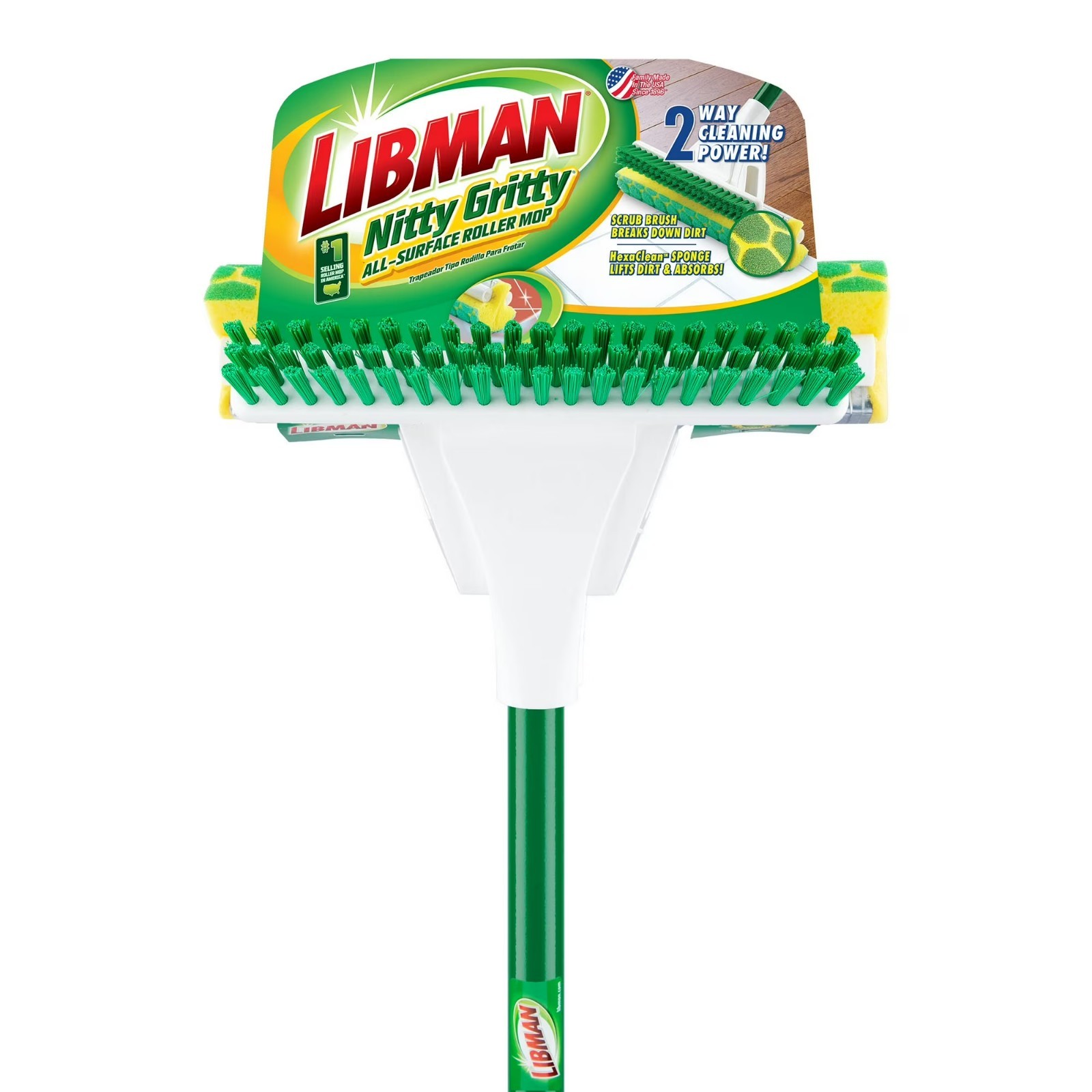 Nitty Gritty Roller Sponge Mop with Scrub Brush Green Steel Handle