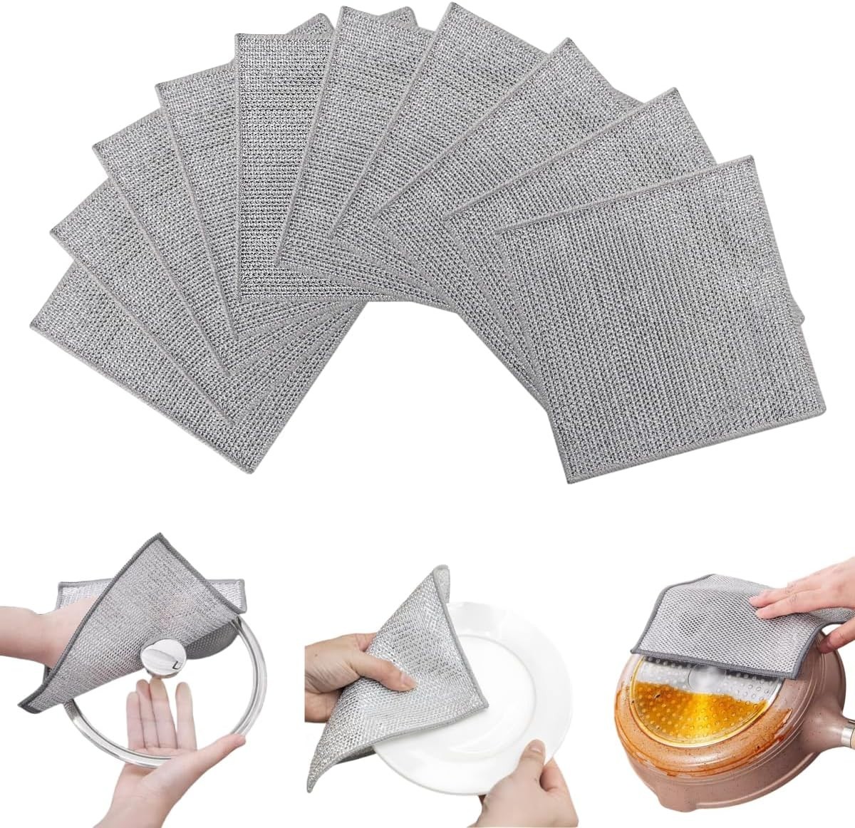 12PCS Non Scratch Wire Dishcloth, Wire Dishwashing Rag,Steel Wool Scrubber，Scrub