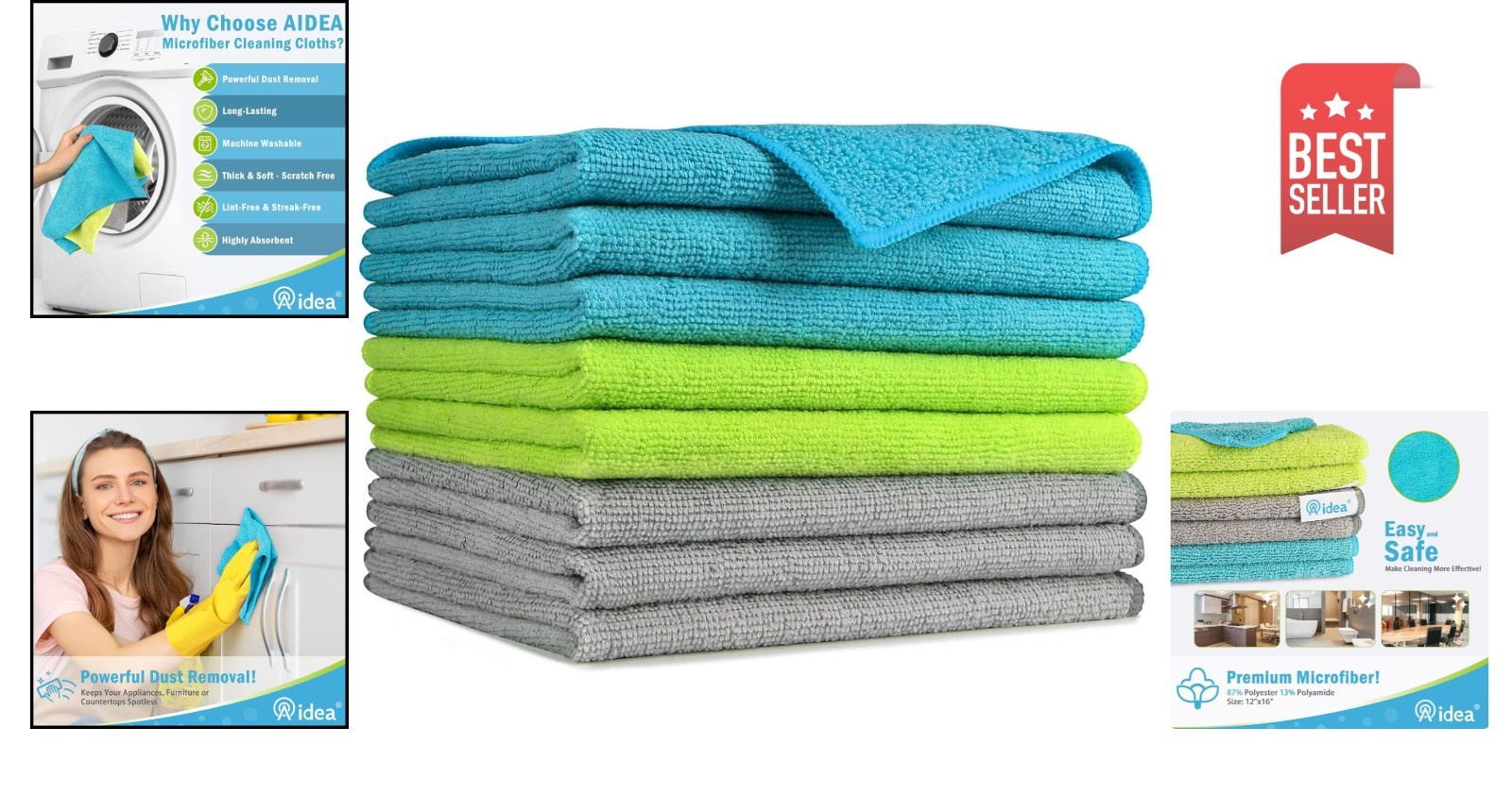Versatile Microfiber Cleaning Cloths – 8PK, Streak-Free & Scratch-Free Design