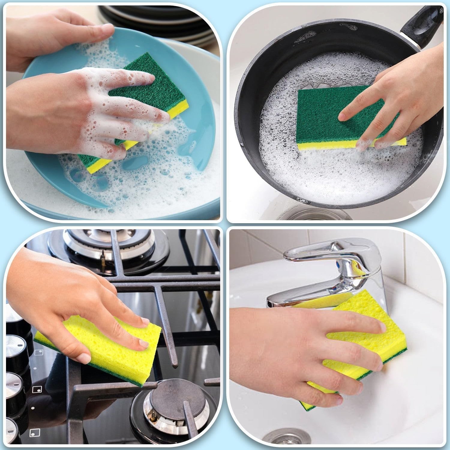 24 Pack Heavy-Duty Dual-Sided Scrub Sponges – Gentle & Tough Cleaning Options