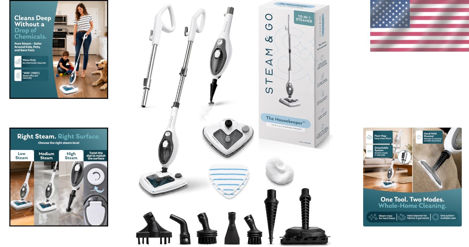 Versatile 10-in-1 Steam Mop with Detachable Handheld Cleaner – Pure Hygiene