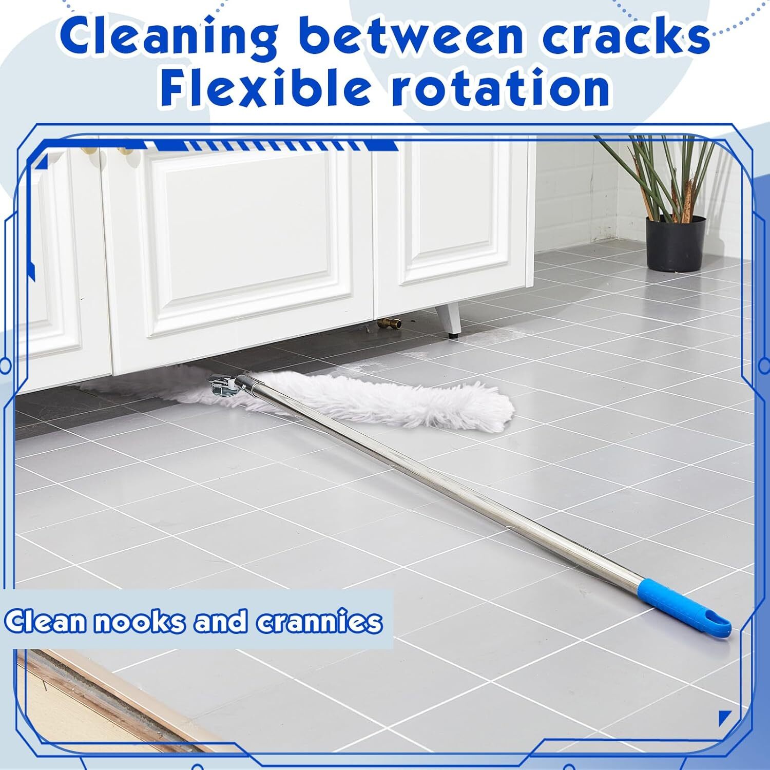 4 Pcs Clip on Dust Mop Handle with Chuck 51.18 Inch Stainless Steel Flexible Man