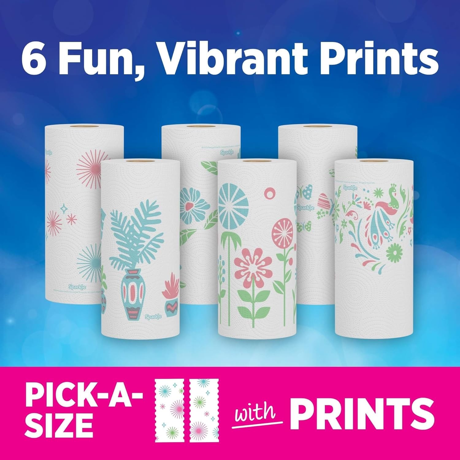 Sparkle Pick-A-Size Paper Towels, Spirited Print Design, 6 Double Rolls (660