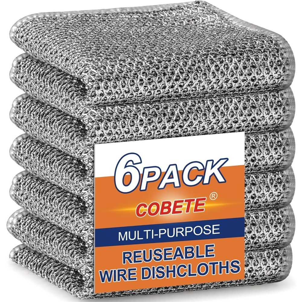 Non Scratch Wire Dishcloth,Double-Layer Wire Dishwashing Rags for Wet and