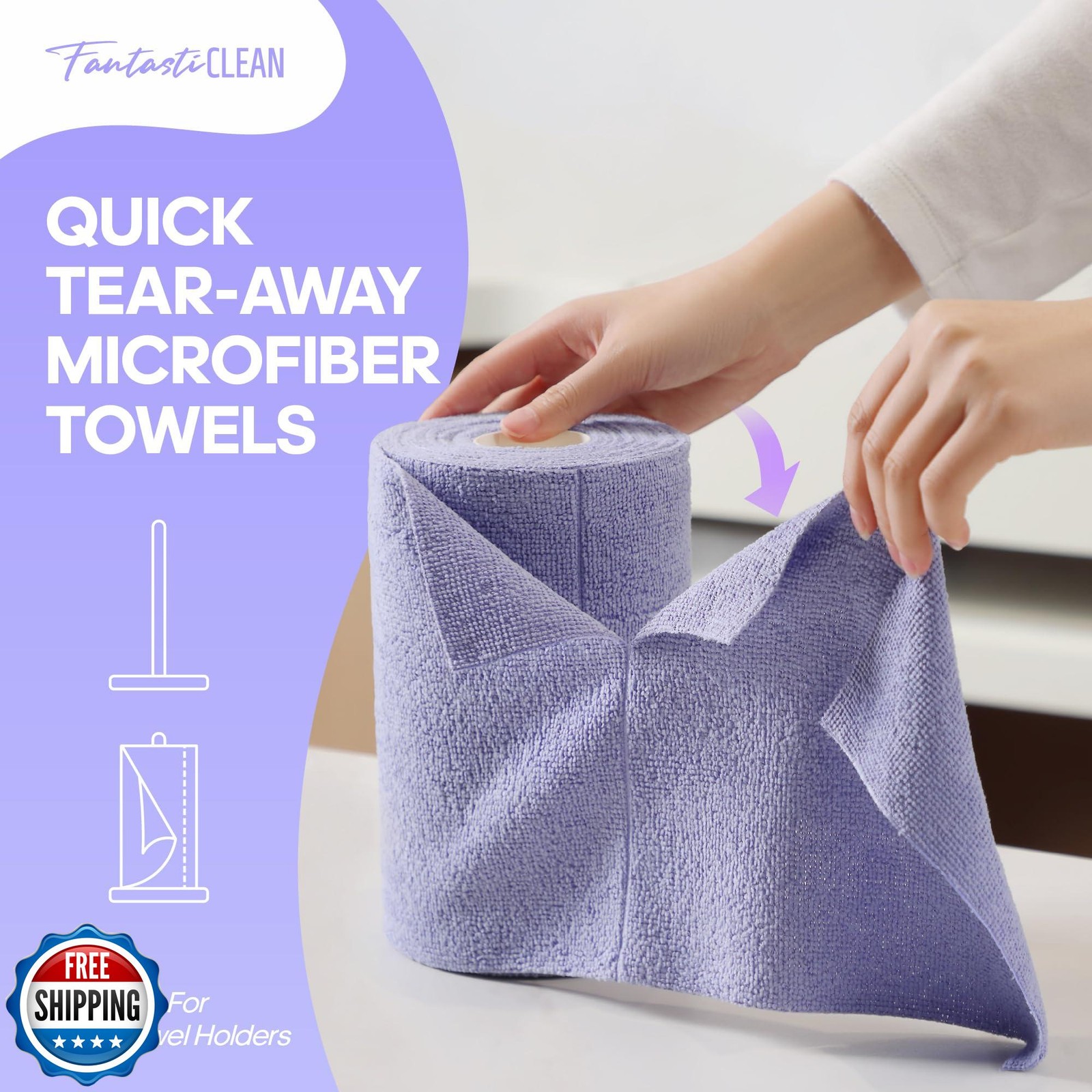 Fantasticlean Microfiber Cleaning Cloth Roll -60 Pack, Tear Away Paperless To