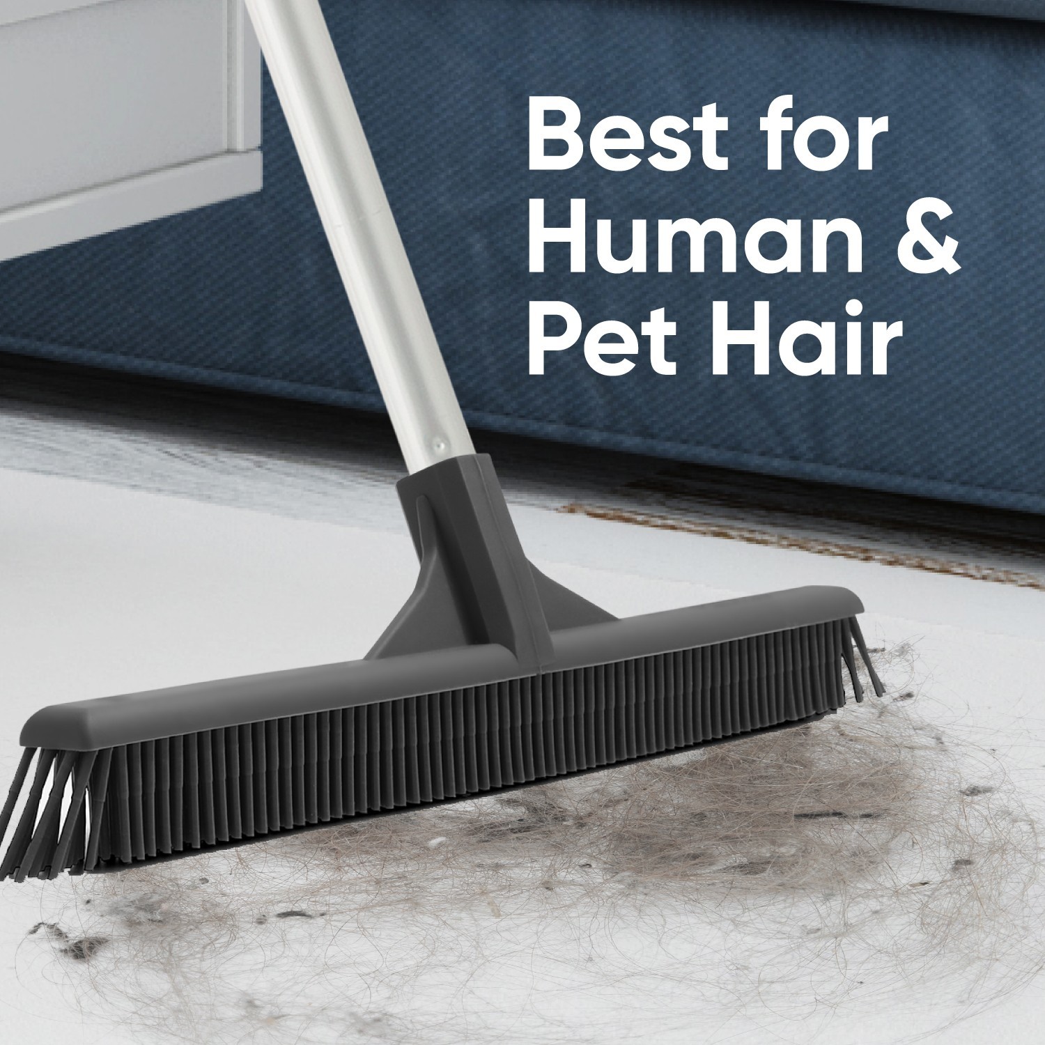 Slim Silicone Household Broom, Rubber Broom with 48″ 3-part Handle