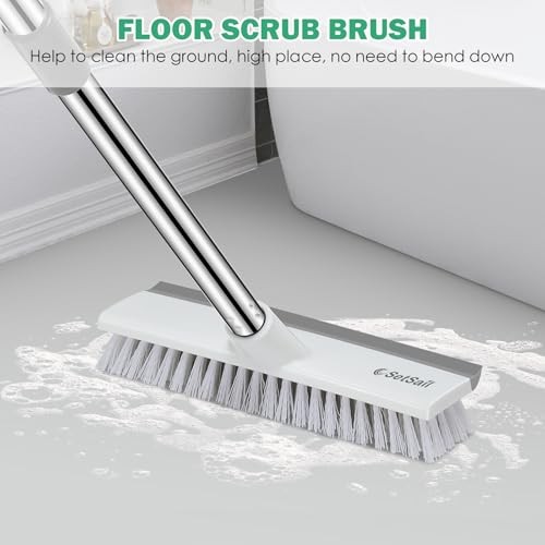 Floor Scrub Brush with 51-Inch Long Adjustable Grey White-standard-1 Pack